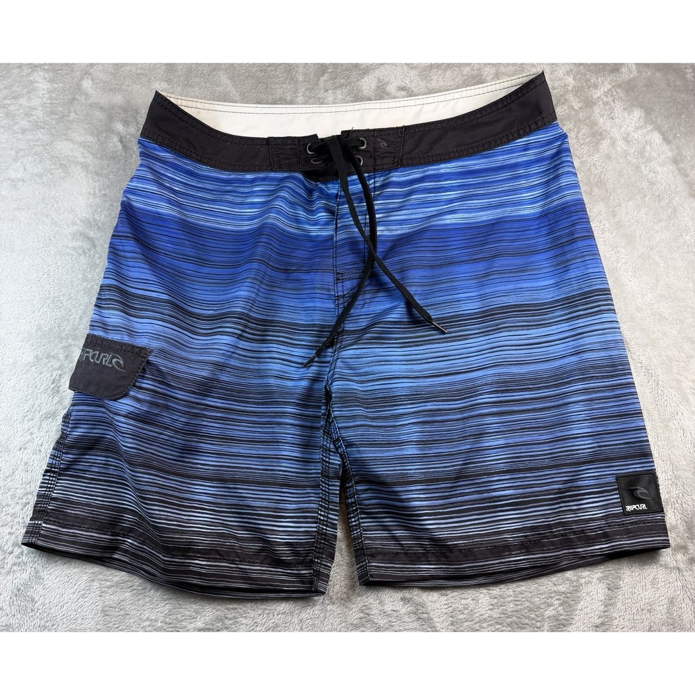 Rip Curl Board Shorts Men's Size 36X8.5 Blue & Black Beach Swim Trunks Pocket